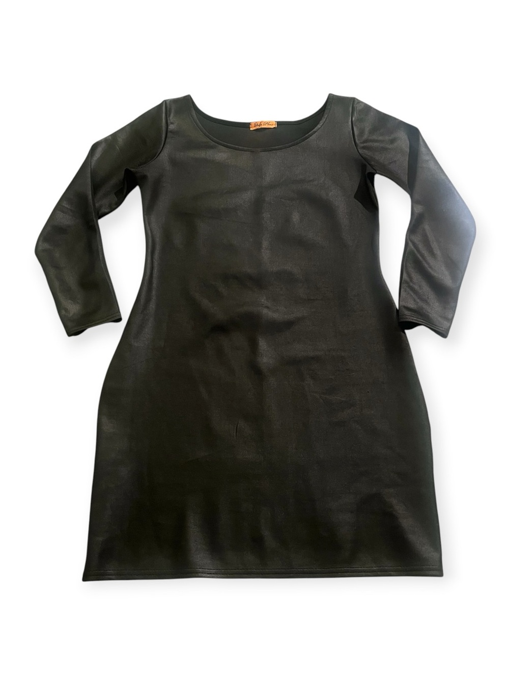 Black Faux Leather Long Sleeve Sheath Dress Size Small